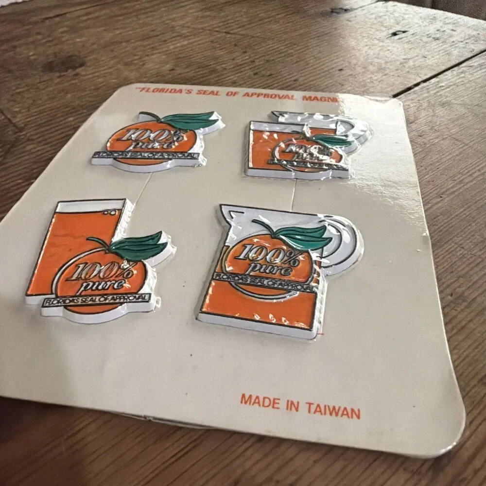 VINTAGE FRIDGE MAGNETS 100% PURE FLORIDA ORANGE JUICE NEW With Packaging